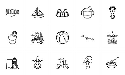 Image showing Kids hand drawn sketch icon set.