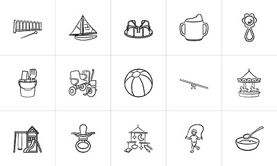 Image showing Kids hand drawn sketch icon set.