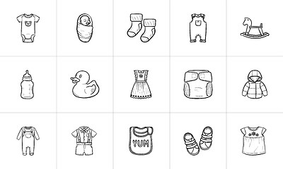 Image showing Kids hand drawn sketch icon set.