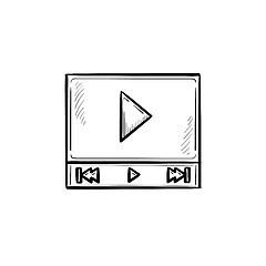 Image showing Video player interface with play button hand drawn outline doodle icon.