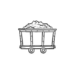 Image showing Mining trolley with coal hand drawn outline doodle icon.