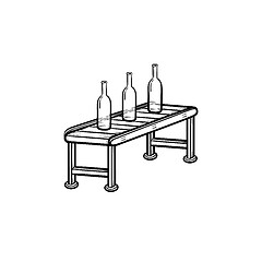 Image showing Conveyor belt with bottles hand drawn outline doodle icon.