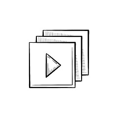 Image showing Video player interface with play button hand drawn outline doodle icon.