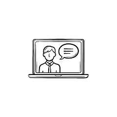 Image showing Laptop display with video chat hand drawn outline doodle icon.