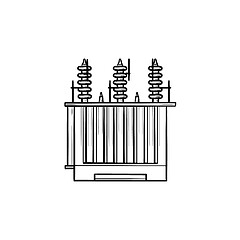 Image showing Electrical voltage transformer hand drawn outline doodle icon.