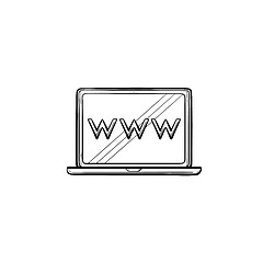 Image showing Laptop computer screen with web browser window hand drawn outline doodle icon.