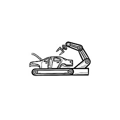 Image showing Car factory with robotic arm hand drawn outline doodle icon.