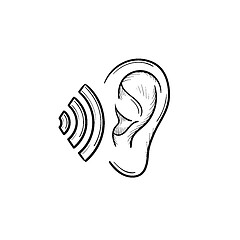 Image showing Human ear with sound waves hand drawn outline doodle icon.