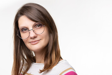 Image showing Closeup portrait of european girl in round glasses