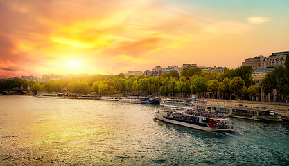 Image showing Sunset over Seine River