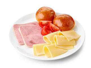 Image showing breakfast plate of pork ham sausage and cheese