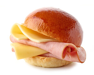 Image showing breakfast sandwich with cheese and ham