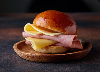 Image showing breakfast sandwich with ham and cheese