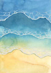 Image showing Sea wave water. Abstract Watercolor and acrylic flow blot smear 