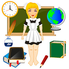 Image showing Girl schoolgirl and school accesories for training