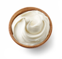 Image showing wooden bowl of whipped yogurt cream