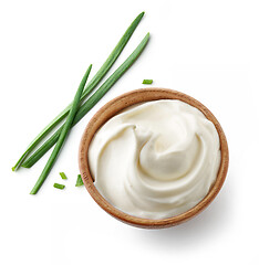 Image showing wooden bowl of whipped yogurt cream