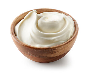 Image showing sour cream yogurt in wooden bowl