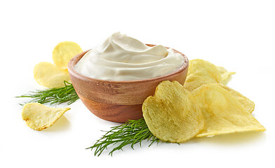 Image showing potato chips and bowl of sour cream dip