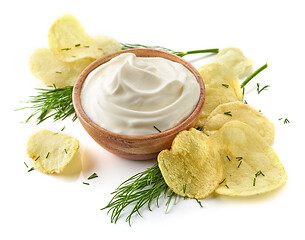 Image showing potato chips and bowl of sour cream dip