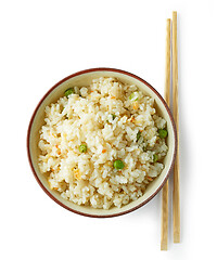 Image showing bowl of fried rice and vegetables with egg