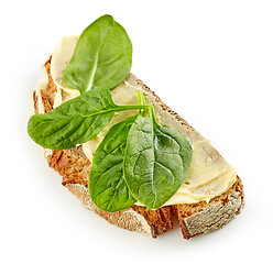 Image showing breakfast sandwich with spinach leaves