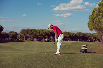 Image showing golf player hitting long shot