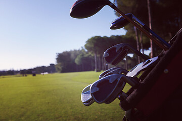 Image showing close up golf bag on course