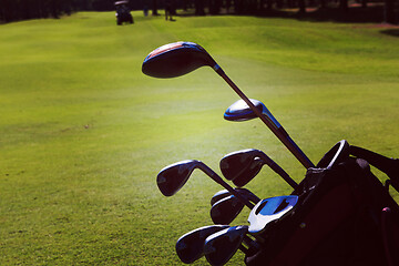 Image showing close up golf bag on course