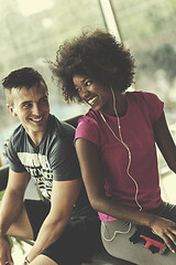 Image showing couple in a gym have break