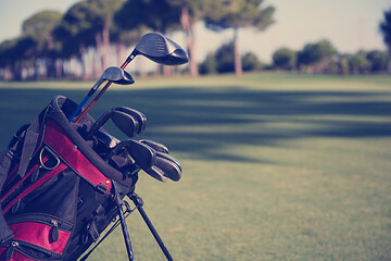 Image showing close up golf bag on course