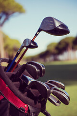 Image showing close up golf bag on course