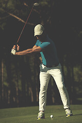 Image showing golf player hitting shot