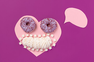 Image showing Cookies on pink heart. I love sweet.