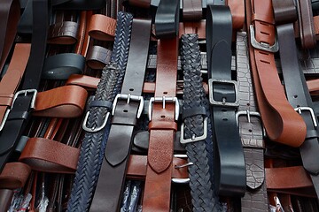 Image showing Leather belts at a market