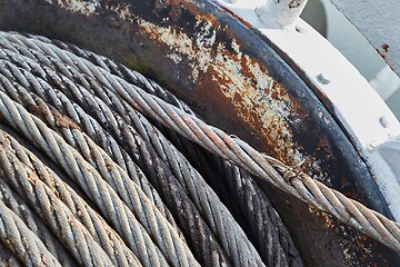 Image showing Steel cable roll on winch