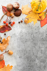 Image showing autumn leaves, chestnuts, acorns and berries frame