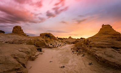 Image showing Sunset in sandy desert