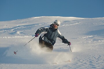 Image showing Skiing in fresh powder snow