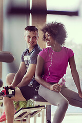 Image showing couple in a gym have break