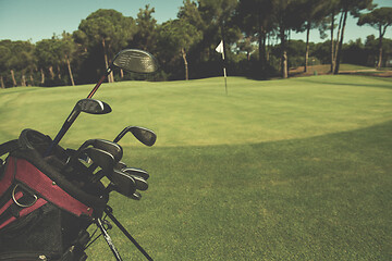 Image showing close up golf bag on course