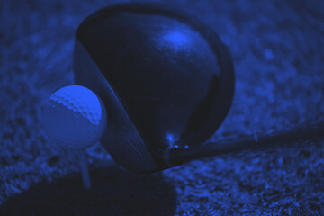 Image showing top view of golf club and ball in grass