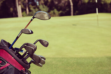 Image showing close up golf bag on course