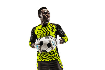 Image showing one african soccer player goalkeeper