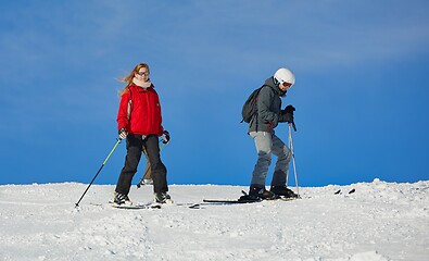 Image showing Skiing in the winter snowy slopes