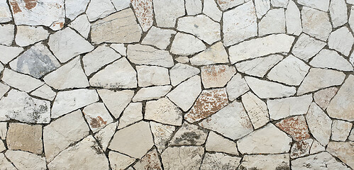 Image showing Closeup of dry stone wall as background