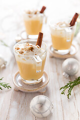 Image showing Eggnog with cinnamon and nutmeg for Christmas and winter holidays.
