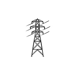 Image showing Electrical power line hand drawn outline doodle icon.