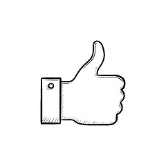 Image showing Thumb up hand drawn outline doodle icon.