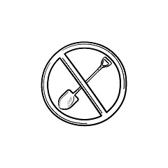 Image showing Forbidden to shovel sign hand drawn outline doodle icon.